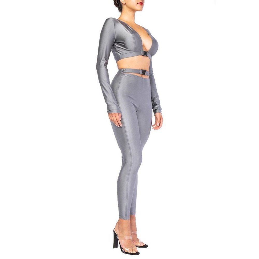 Reflective Plunging Neck Leggings Set